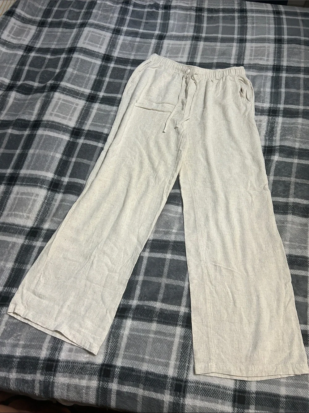 Men's Cream Drawstring Wide-Leg Joggers